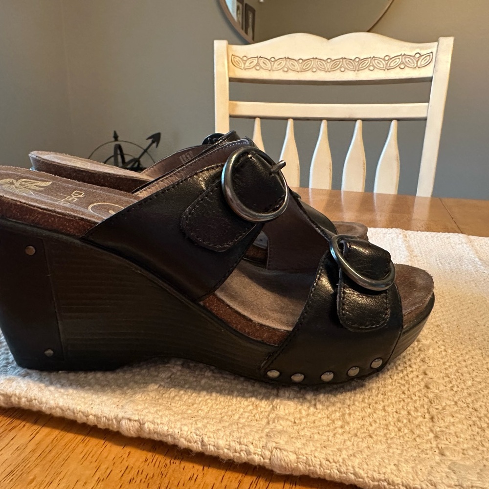 Dansko Black Wedge Shoes with Adjustable Buckle